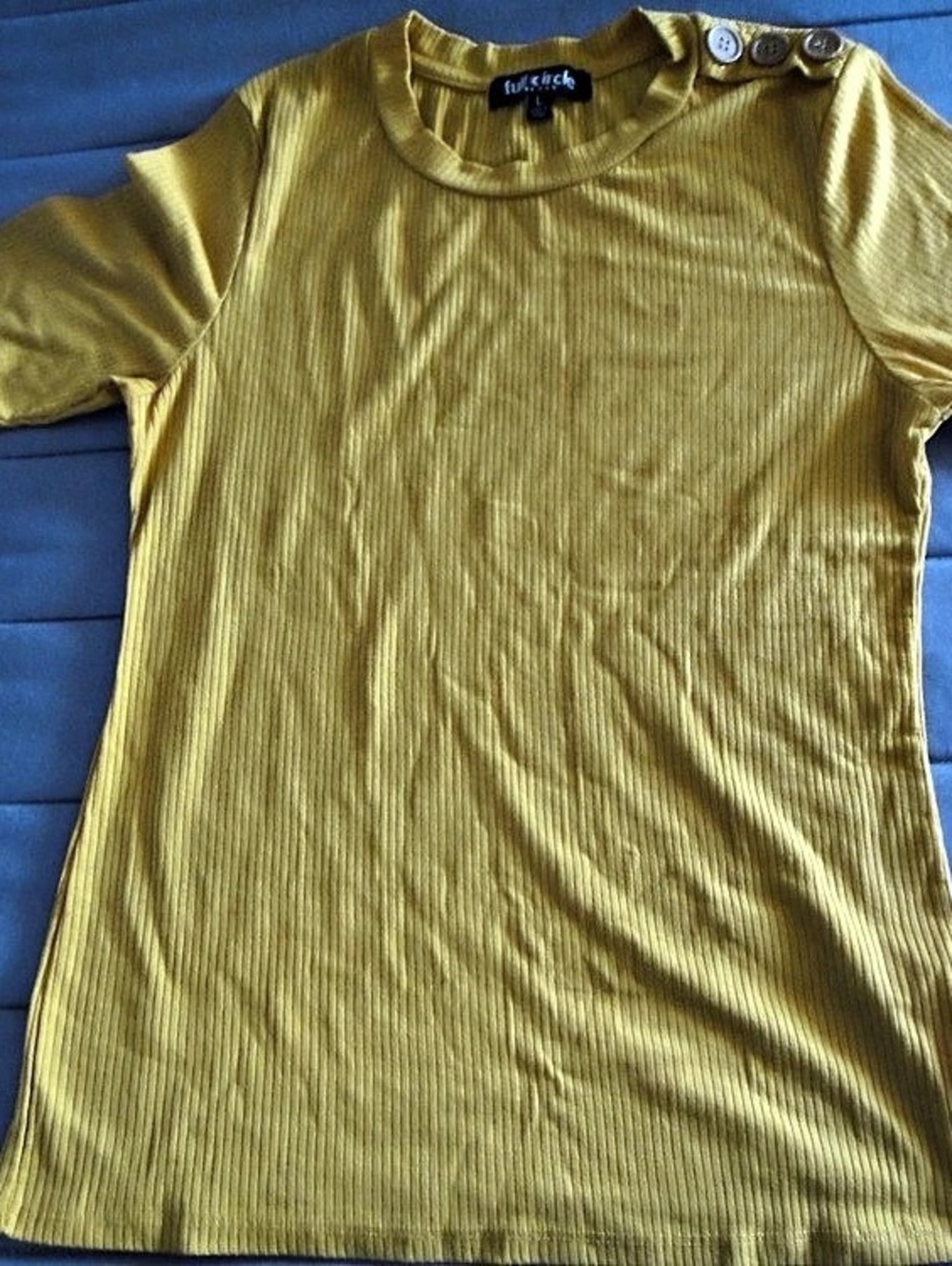 Full Circle Ribbed Short Sleeve Top in Yellow Size Large